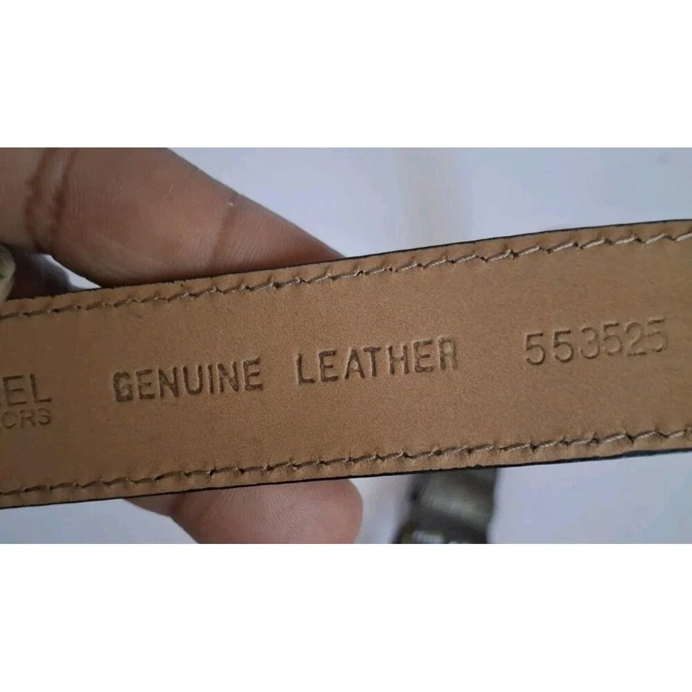 Michael Kors Leather Belt Large Silver Textured  Statement Belt Classic Designer